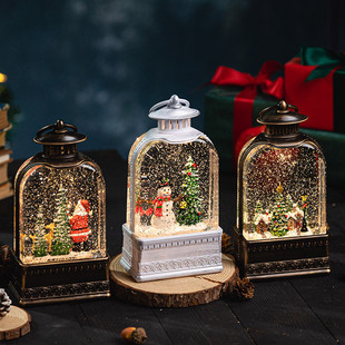 Christmas Decorations Wind Lamp Retro Night Light Santa Claus Desktop Ornaments Luminous Water-Filled Arrangement Gift Cross
