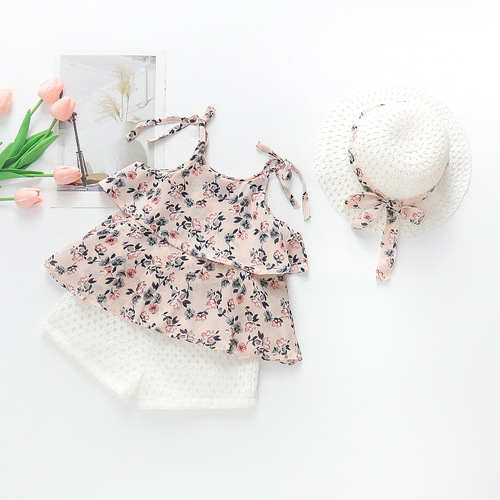 Women's Chiffon Set New Summer Outfit Children's Floral Tank Top Shorts Baby Stylish Two-Piece Direct Manufacturer Sale