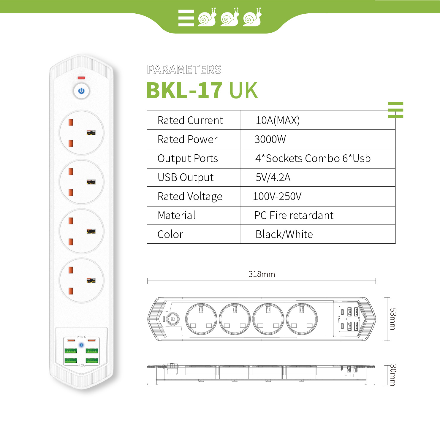 沙特英式专用孔插座4位超载保护开关4U2C USB充电延长线排插