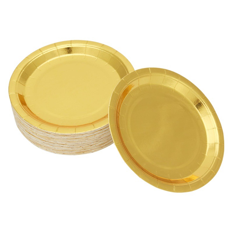 Yaosheng papel vajilla bronceado puro traje de color partido serie plato desechable taza de papel cuchillo de toalla de papel, tenedor y cuchara paja