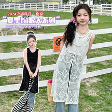 韩国风格夏季无袖背心连衣裙大童新中式蕾丝镂空气质叠穿长裙