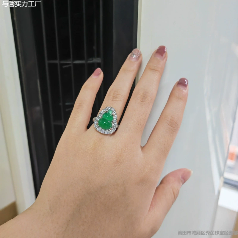 Мощное кольцо с яйцом из зеленой тыквы Ice Yang для женщин, легкое роскошное кольцо с тяжелой ручной работой из антихалцедоновой тыквы, прямая продажа.