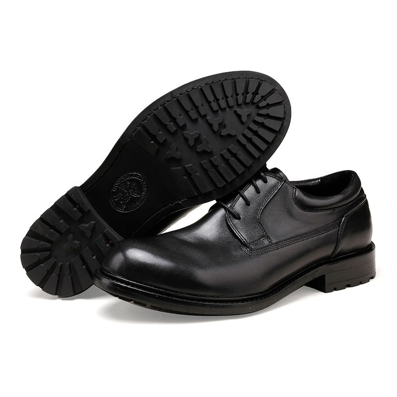 Leather shoes Vintage handmade leather outsole shoes Black wedding shoes business right Men's shoes_vogvips.com