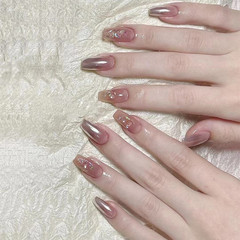 穿戴甲B729漸變爆閃梯形短款穿戴甲顯白美甲成品工廠直銷一件代發