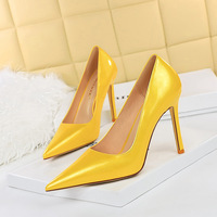 3169-6 Korean style thin heel super high heel sexy nightclub thin shallow mouth pointed patent leather high heels women's single shoes