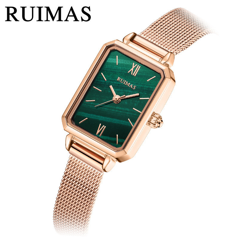 RUIMAS Fashionable INS-style celebrity-inspired women's watch, simple and elegant, Lola square-shaped small green watch, waterproof 329 RUIMAS Fashionable INS-style celebrity-inspired women's watch, simple and elegant, Lola square-shaped small green watch, waterproof 329