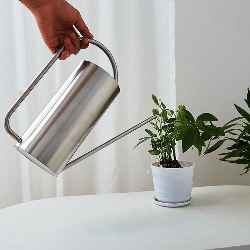Stainless steel watering kettle long mouth sprinkler watering kettle large capacity gardening cylindrical watering kettle household flower spray kettle 1.5L