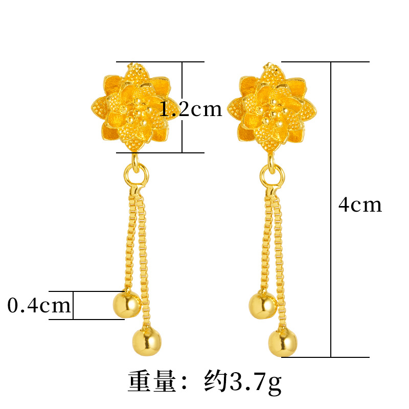 Pendientes de camelia de estilo antiguo Pendientes de verano de alta calidad para niñas con borlas Pendientes de oro de arena vietnamita que no se desvanecen durante mucho tiempo