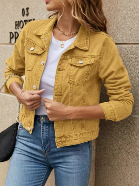 Amazon Aliexpress Temu Cross-Border European and American New Women's Fashion Denim Jacket Trendy Lapel Pocket Single-Breasted