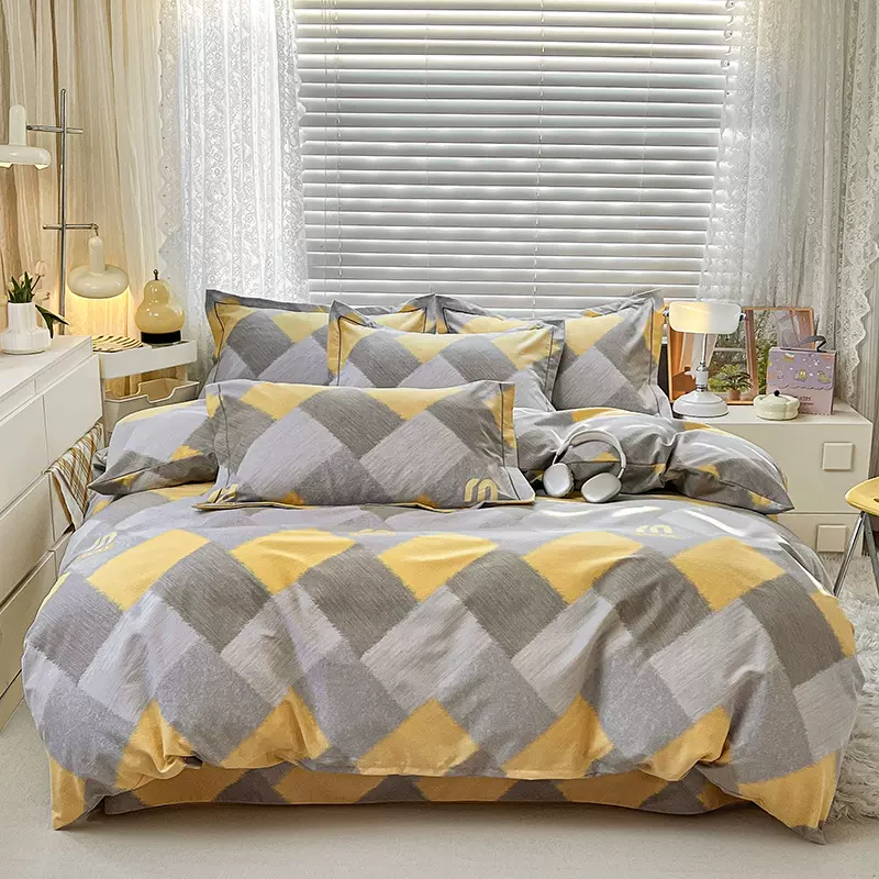 2025新款加厚磨毛印花四件套 1.8*2.2m被套床单款四件套 灵感-黄