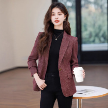 红色羊毛西装外套女秋冬2025新款休闲气质小个子修身毛呢西服上衣