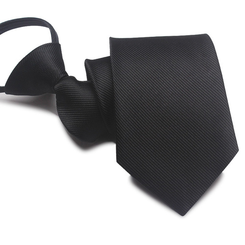Men's pure black tie wholesale 8CM lazy zipper tie 7cm easy to pull without knotting business formal wear