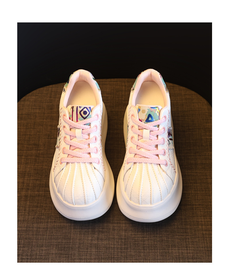 Giày sneaker nữ đế dày tăng chiều cao phong cách thể thao — Trắng hồng chi tiết 19