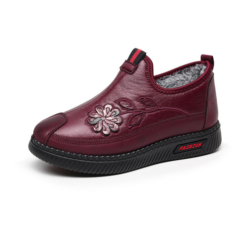 Winter Old Beijing Cotton Shoes for Women with Fleece Warmth, Anti-Slip Soft Sole Shoes for Elderly Grandmothers, Winter Non-Slip Soft Bottom Cotton Shoes for Mothers and Elderly People