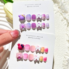 毛絨粉系列兒童穿戴甲片立體卡通點鑽指甲貼女孩可愛手工假指甲玩
