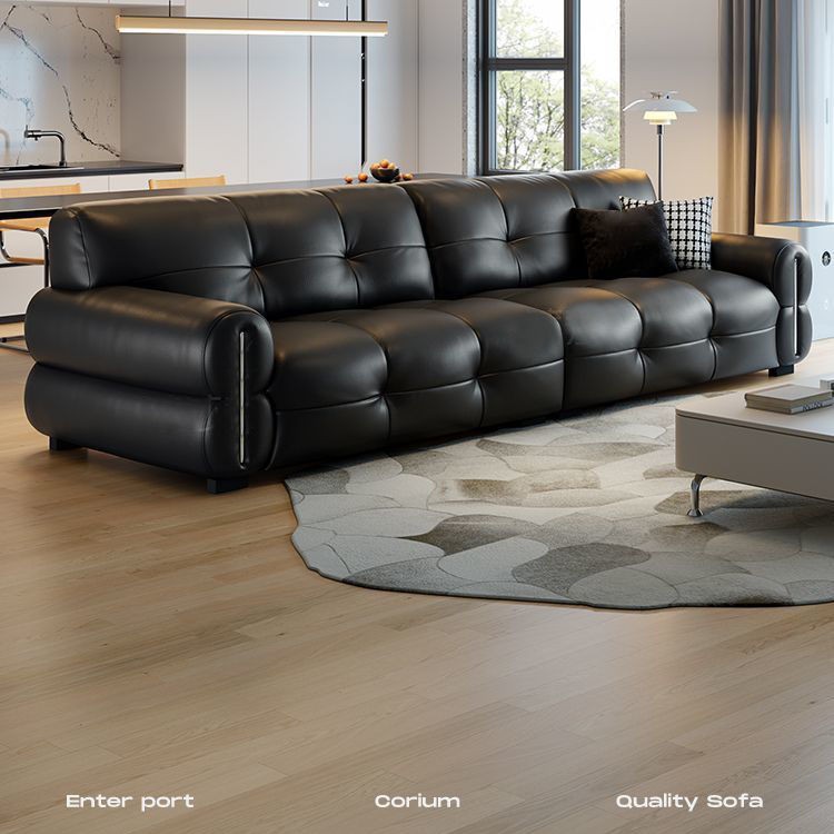 New Italian Minimalist Leather Sofa Living Room Large and Small Apartment Simple Modern Straight Marshmallow Sofa Leather Art Combination
