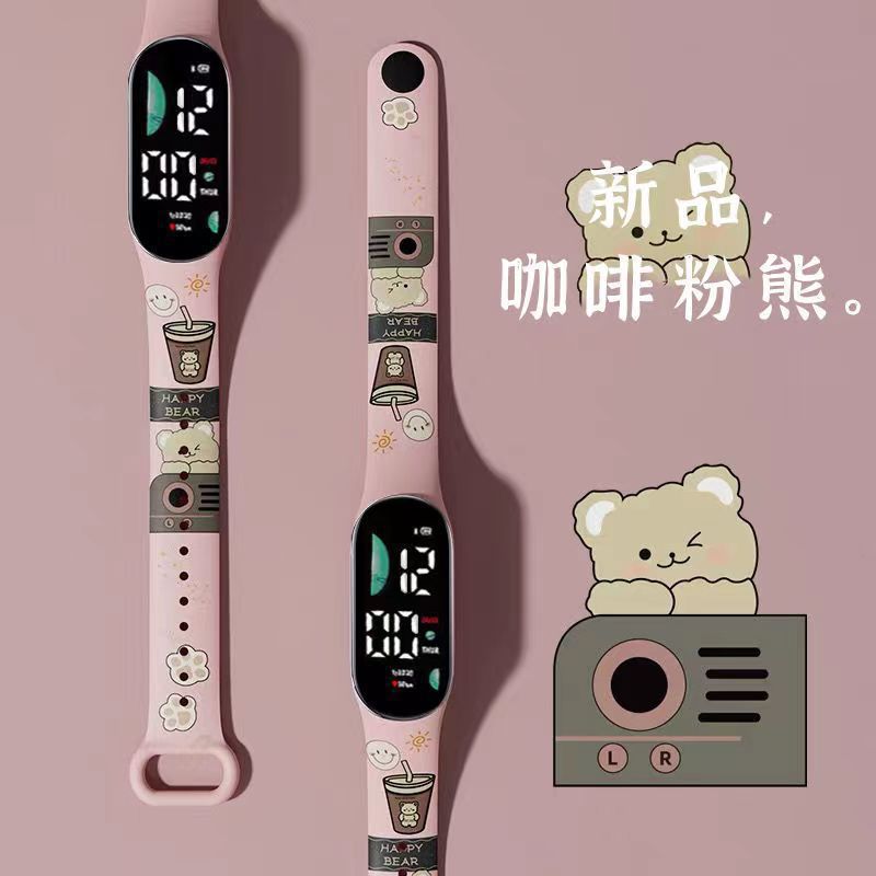 2024 explosión de chatarra oso de café M9 impresión pulsera relojes de pulsera niños estudiantes moda lindo reloj electrónico LED