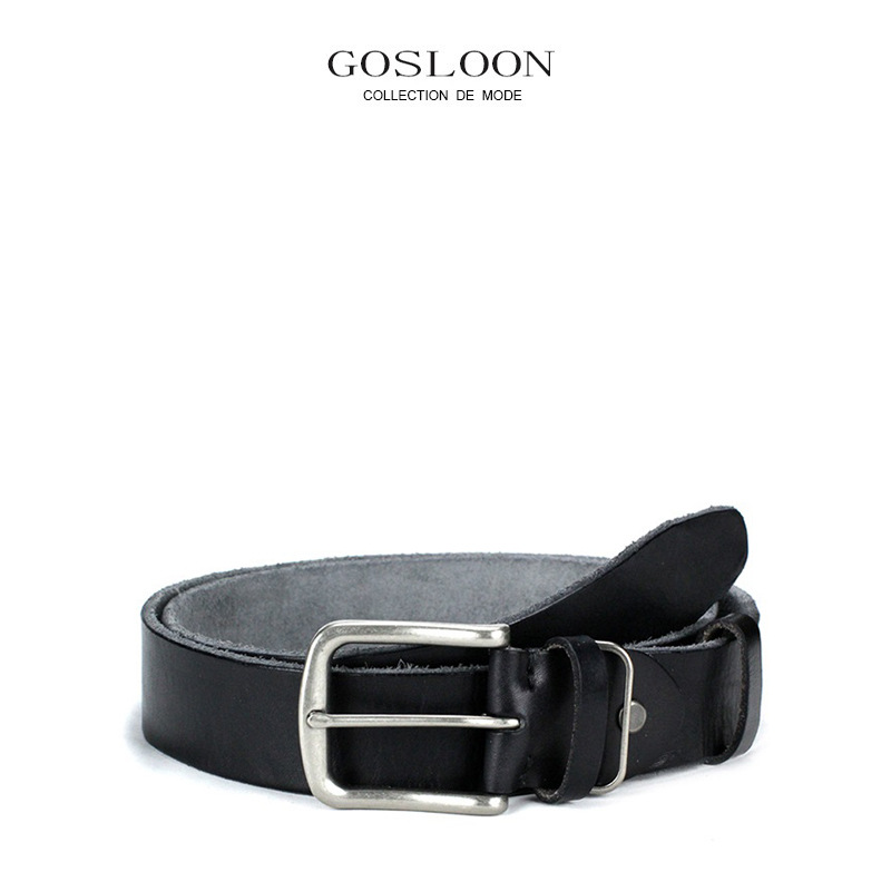 French GOSLOONMen's Top Layer Cowhide Casual Pin Buckle Belt Genuine Leather