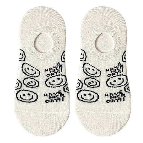 Zhuji Hosiery Spring New Anti-Pilling Ship Socks Cartoon Striped Smiling Socks Low Mouth Invisible Cotton Socks Wholesale