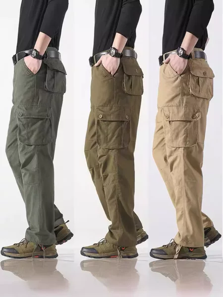 2025 Cross-Border Cargo Pants Men's Large Size Straight Sports Pants Outdoor Casual Trousers Multi-Pocket Loose Work Pants