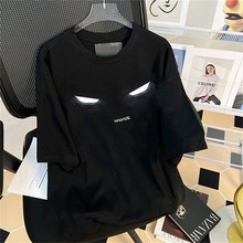 夏季新款韩版短袖t恤女纯棉潮酷体恤上衣女黑色中性风印花情侣装