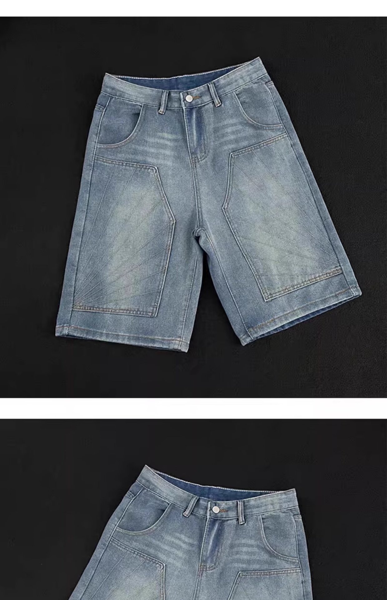 Men's Summer Distressed Denim Shorts Retro Trendy Loose Fit Straight Leg Five Point Mid Waist Long Cotton Jeans_mkmklike.com