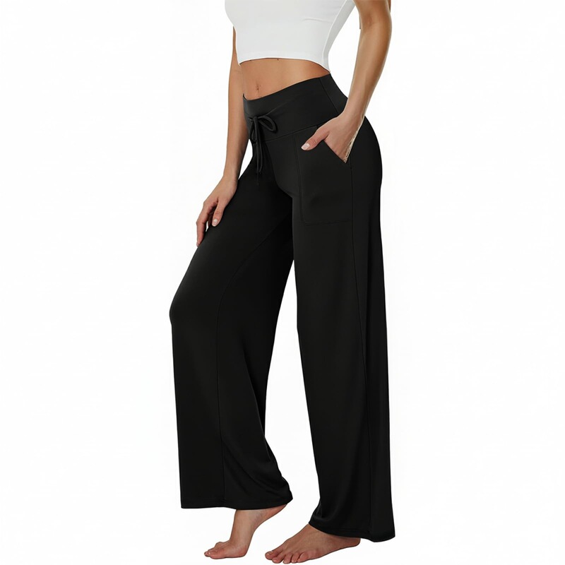 New Cross-Border High-Waisted Straight-Leg Casual Pants for Women, Loose Drapey Wide-Leg Sports Pants with Pockets, Thin Style