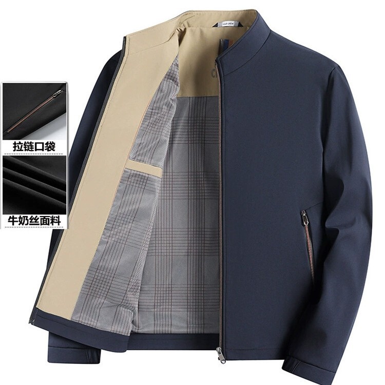 Men's Casual Jacket, New Spring and Autumn Style, Business Stand-Collar Top, Versatile Outerwear for Middle-Aged and Elderly Men