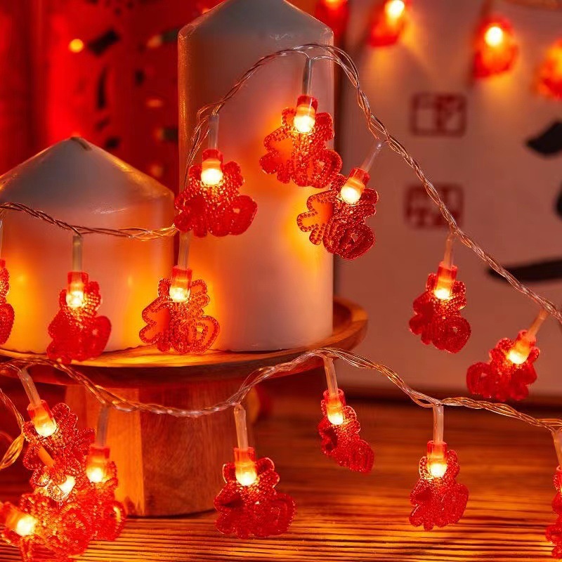 Lámpara de Año Nuevo LED de color frisa cristal linterna roja string China Jiefu caracter balcón del Festival de Primavera lámpara parpadeante festiva