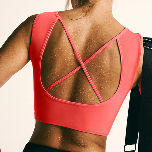 Amazon sports vest shock-proof outer wear with fixed chest pad women's all-in-one beautiful backless fitness underwear wholesale