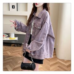 宽松设计感紫色牛仔外套女2025年新款春秋洋气减龄百搭慵懒风上衣