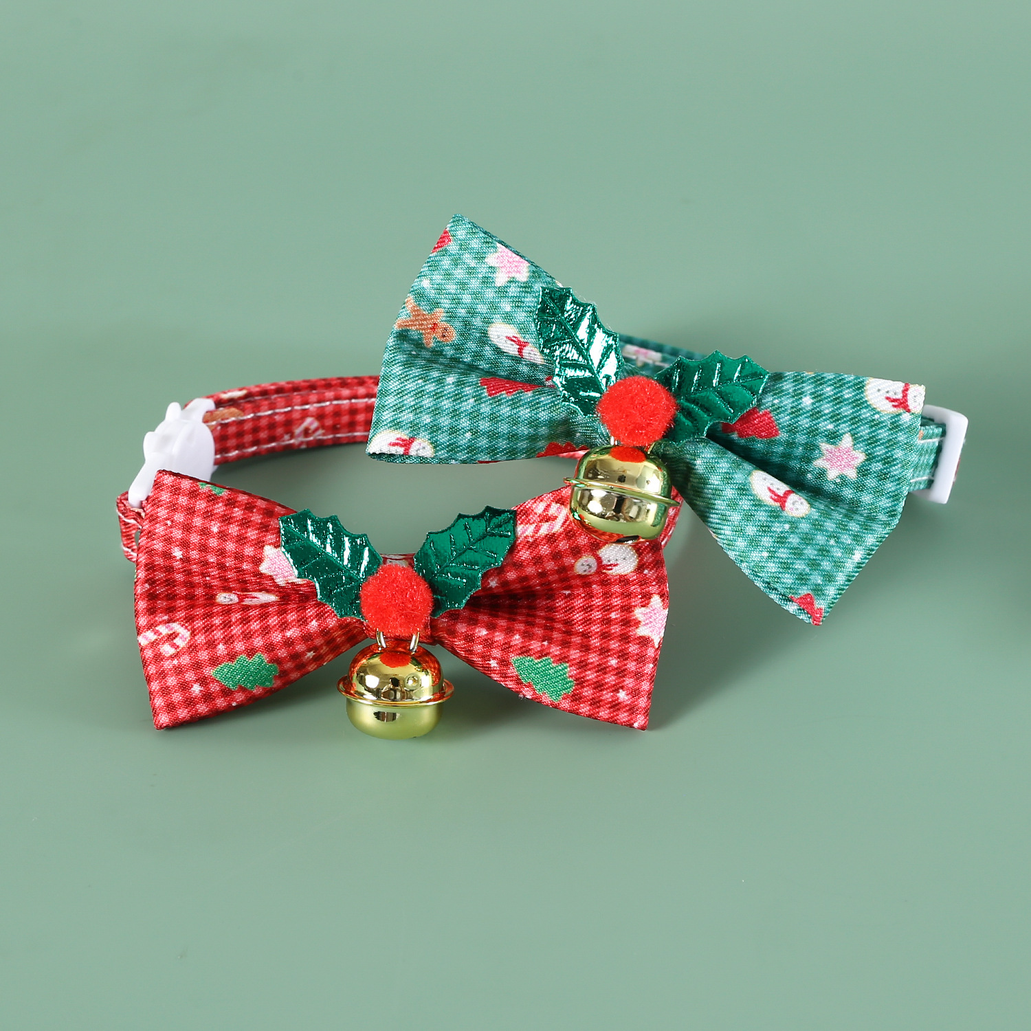 2024 mascotas navideñas corbata de tela cuadrada rojo y verde muñeco de nieve campana gatos perros collar arco anti-asfixia