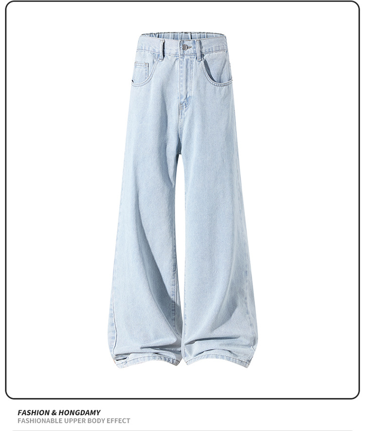 Men's Washed Flared Straight Leg Jeans High Street Style Retro American Loose Fit Long Pants For Teenagers_mkmklike.com