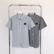 货号23A1383夏季新款日系简约休闲小方格子短袖衬衣