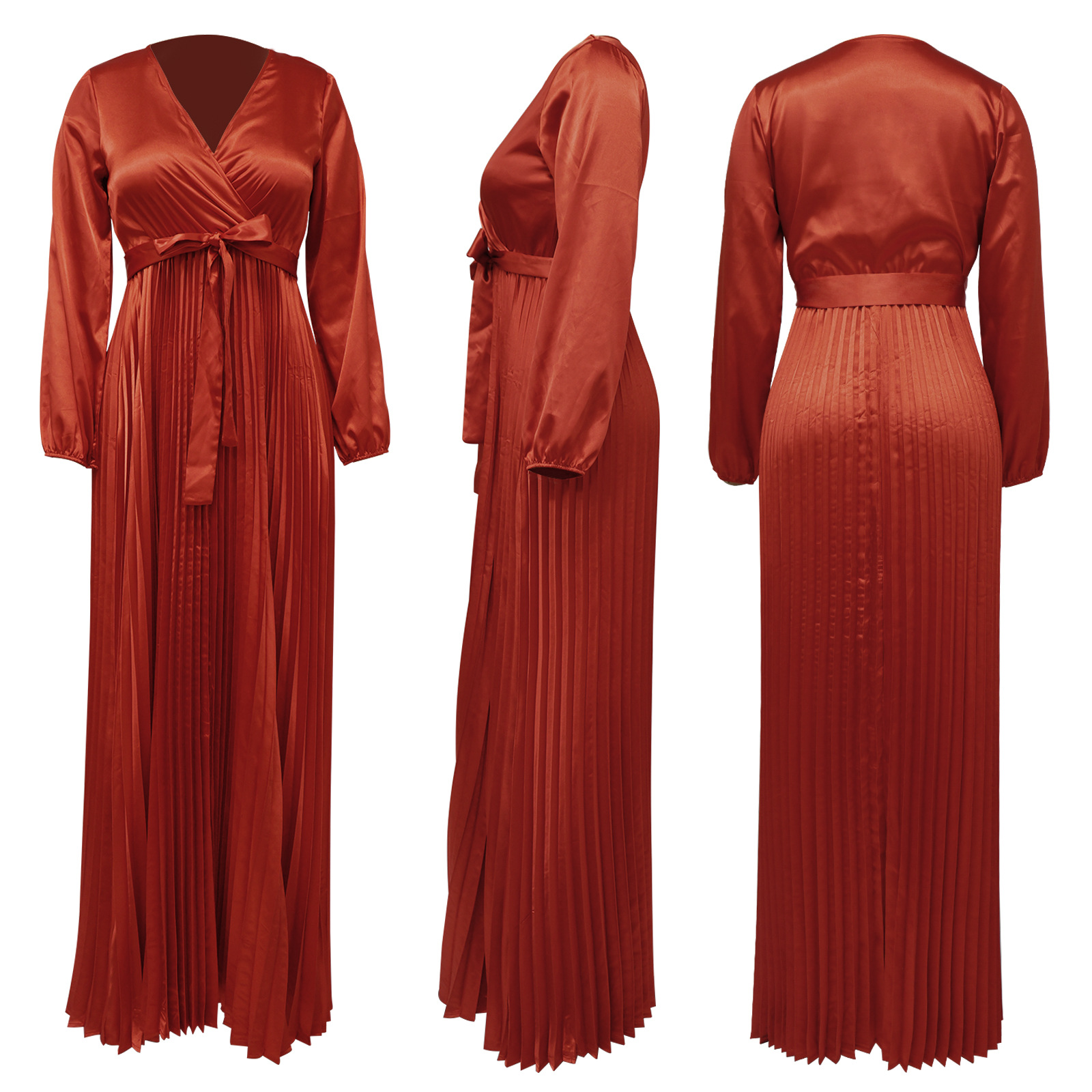 Party Occasion V Neck Neckline Wholesale Women's Elegant Solid Color Party V Neck Long Sleeve Swing Dress