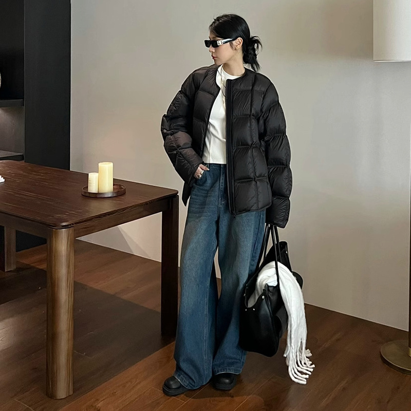 超好看洋气无领羽绒棉服女士2024冬季新款时尚简约保暖面包服外套
