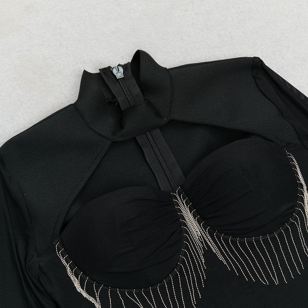 Dress Sexy Tube Top Stitching Mesh Back Slit Slim Fit Long Sleeved Dress