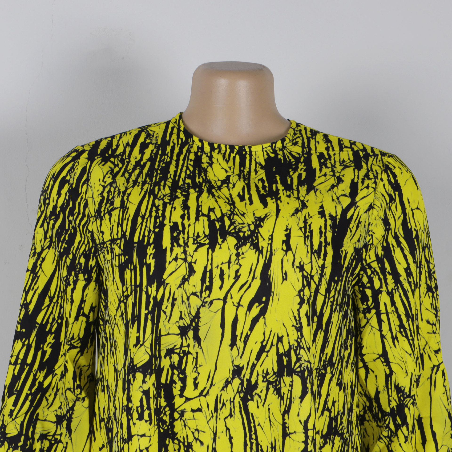 Printed Lace up Lantern Sleeve Loose Large Round Neck Dress