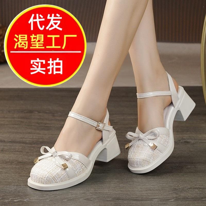 Fashionable open-toe hollow women's sandals, 2026 spring new model, forest-style ultra-fairy outdoor chunky heel sandals, versatile and comfortable for women Fashionable open-toe hollow women's sandals, 2026 spring new model, forest-style ultra-fairy outdoor chunky heel sandals, versatile and comfortable for women