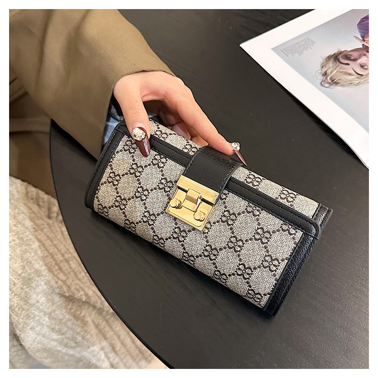 Vintage Monogram Women's Trifold Wallet With Lock And Card Slots_voghion.com