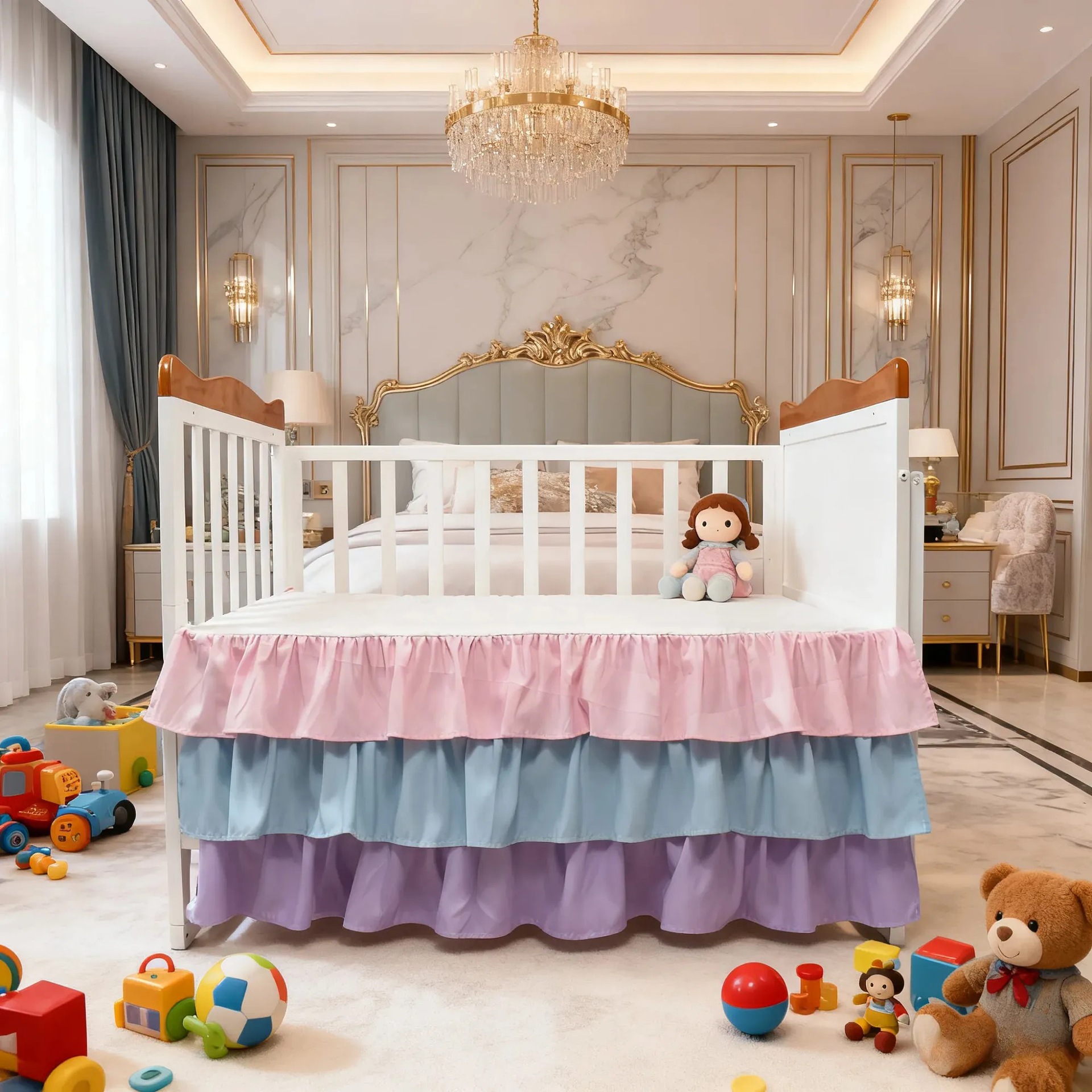 Baby Bedding Pleated Ruffled crib skirt Women Bed Cover Baby Sheets Wholesale crib skirt