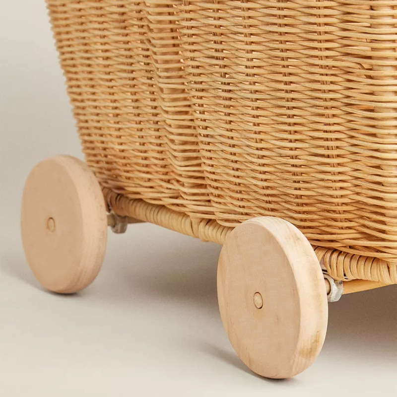 Cesta de almacenamiento de juguetes de ratán para jugar a la familia 3-6 años de edad, cochecito de ratán, cesta de almacenamiento tejida a mano