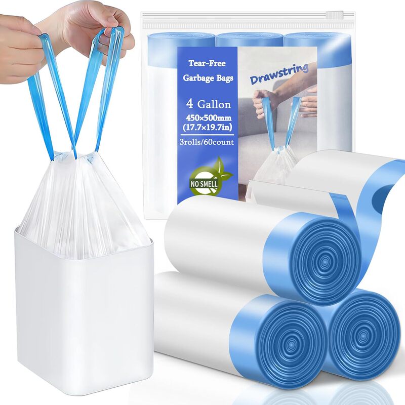 Wholesale 4-Gallon Amazon Drawstring Garbage Bags, Thick and Tear-Resistant, Large Size, Popular, Durable, Large Capacity