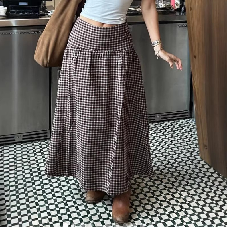 Women's Plaid Long Skirt Slimming Skirt Spring and Summer