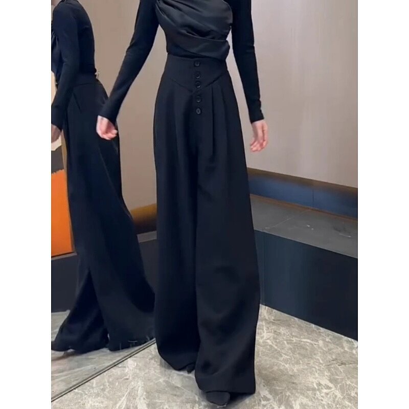 2026 Early Spring New European Style High-End Single-Breasted Casual Pants Plus-Size High-Waisted Slimming Suit Casual Wide-Leg Pants 2026 Early Spring New European Style High-End Single-Breasted Casual Pants Plus-Size High-Waisted Slimming Suit Casual Wide-Leg Pants