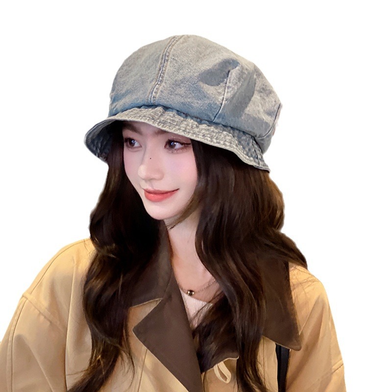 Sombrero de pescador de vaqueros para mujeres 2024 nueva cara pequeña lindo sombrero de nube versátil sombrero de bañera solar simple