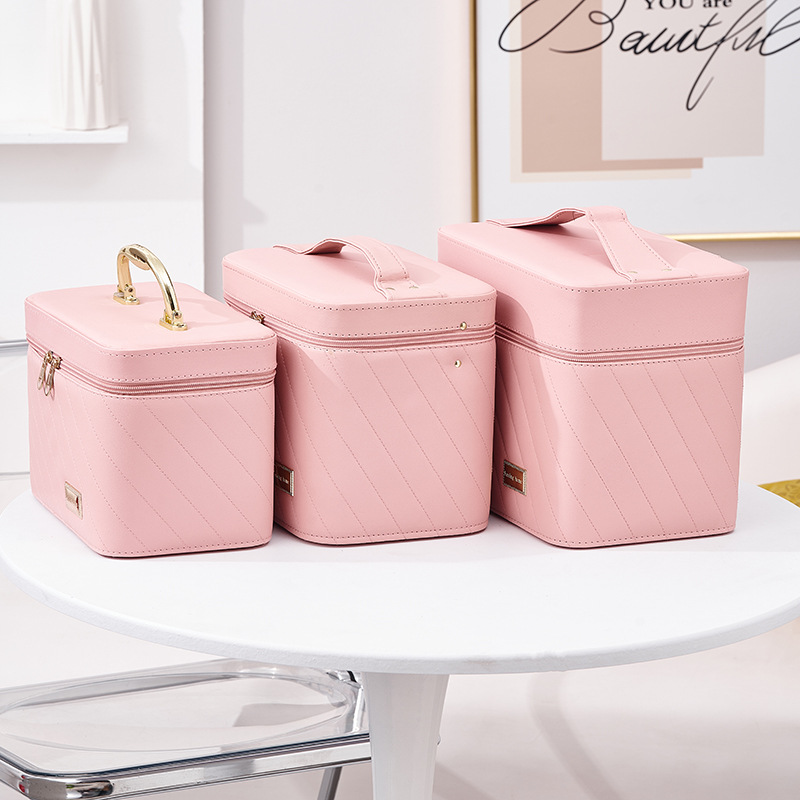 2024 nuevo maleta de maquillaje simple bolsa de almacenamiento de gran capacidad alta sensación de PU maleta portátil impermeable al por mayor