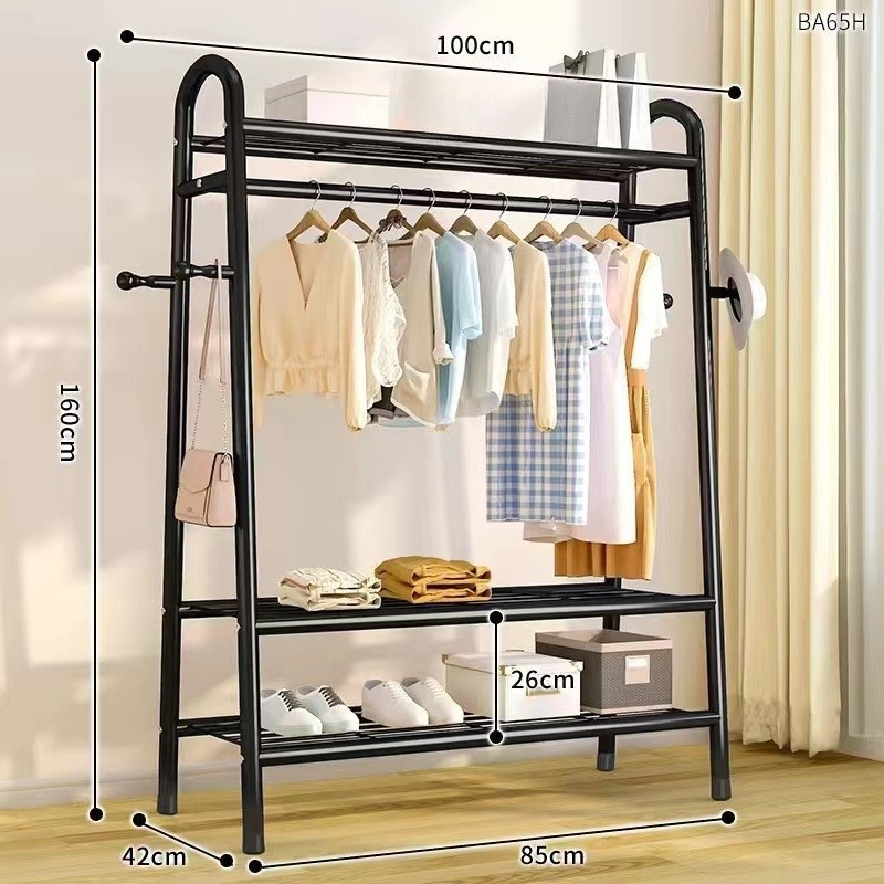 3겹 + 양면 후크가 있는 100CM 검정색 막대