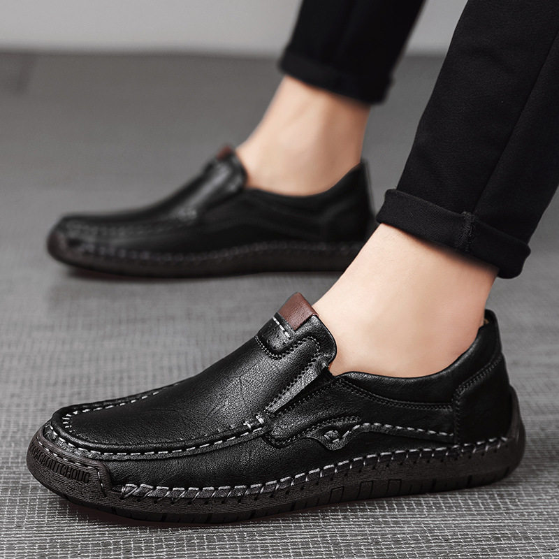 Giày lười nam da tổng hợp mũi tròn đế bằng, giày slip-on cỡ lớn may chỉ thủ công — 9918 Màu đen, 9918 nâu nhạt, 9918 nâu đậm chi tiết 30
