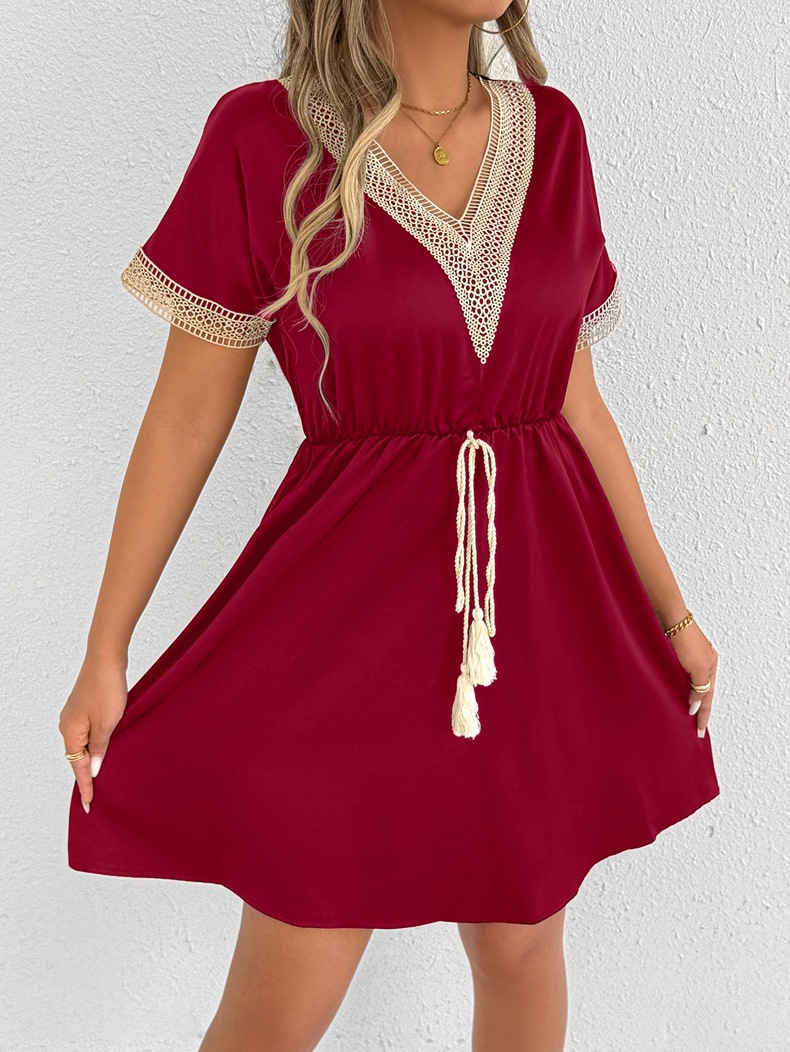 Foto real de ropa femenina transfronteriza europea y americana, nuevo vestido de satén de verano, vestido de satén imitación seda con cuello en V y corte en A image 8